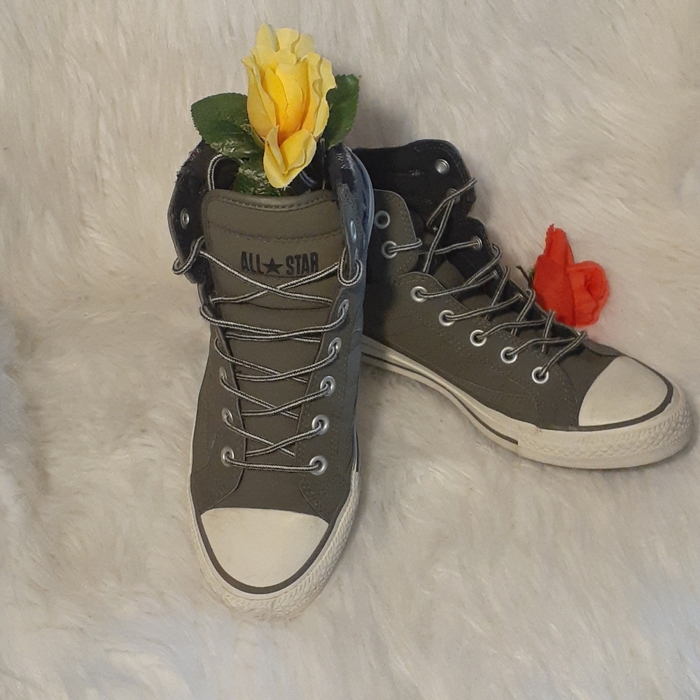 Converse Gray High Tops w/Plaid